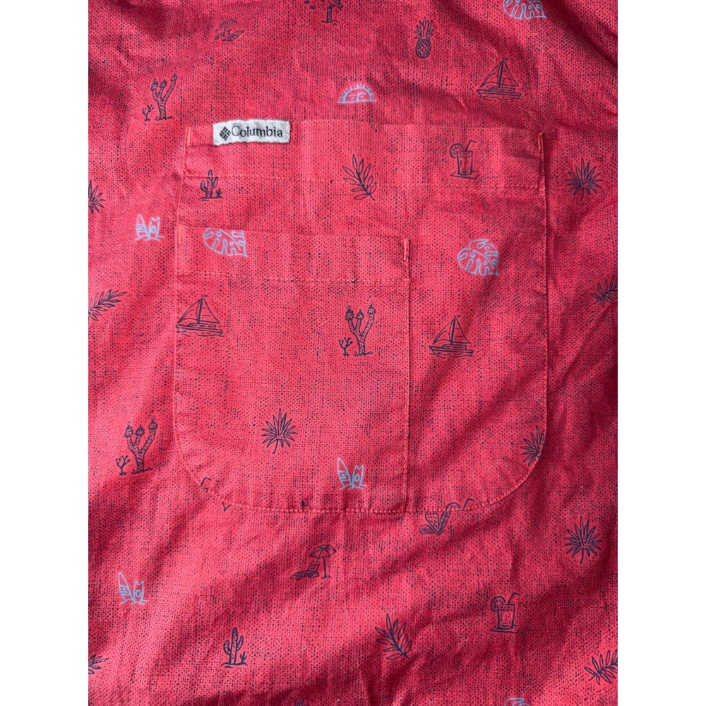 Columbia Mens 2XL Red Tropical Desert Print Short Sleeve Button Down Shirt 3398 - Picture 5 of 5